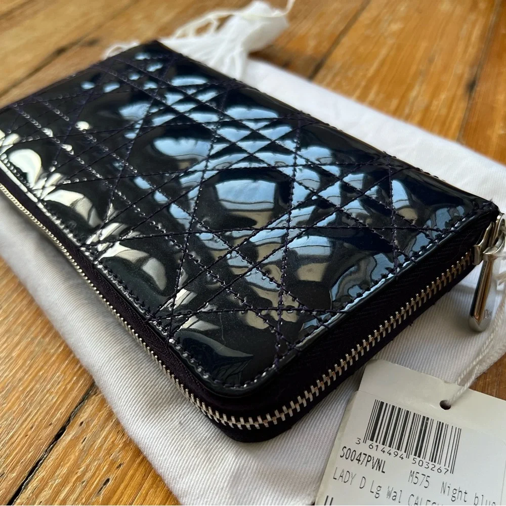 Patent Cannage Lady Dior Continental Zip Wallet Blue